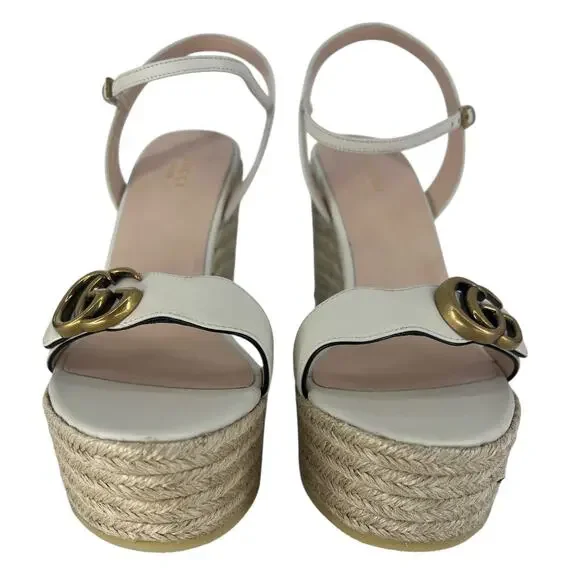 Gucci Aitana Marmont GG Leather Platform Espadrille Wedge Sandals 41 - Picture 9 of 16